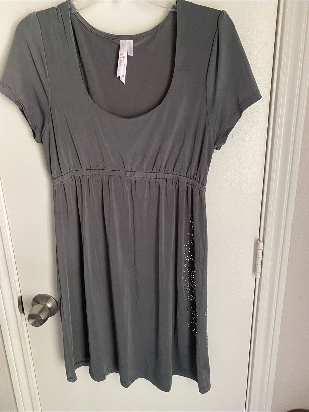 Gun Metal Short-Sleeve Empire Waist Dress